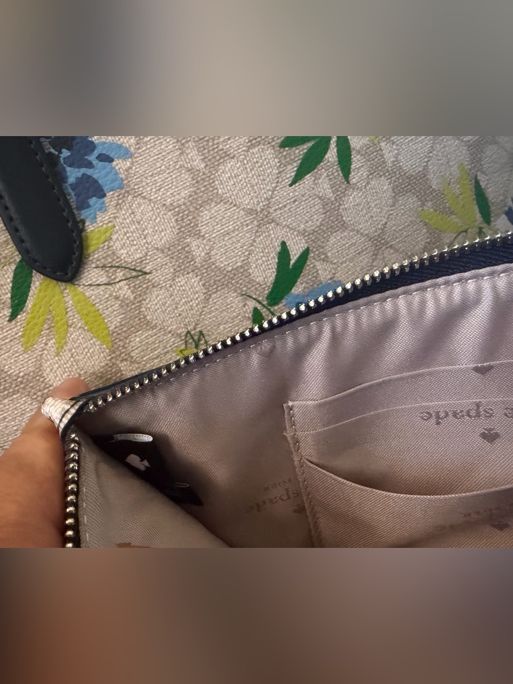 kate spade Beige Floral Tote with Navy Trim and Blue Accents - Picture 7 of 9